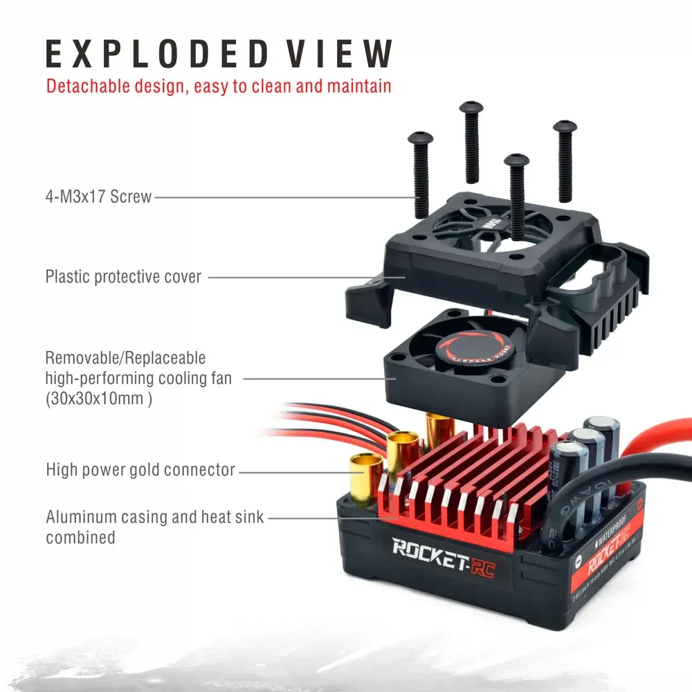 Фото UniFlyRocket RC Supersonic V2 80A 100A 120A 150A ESC Водонепроницаемый бесщеточный регулятор скорости для радиоуправляемых моделей автомобилей 1/8, 1/10, 1/7 №5