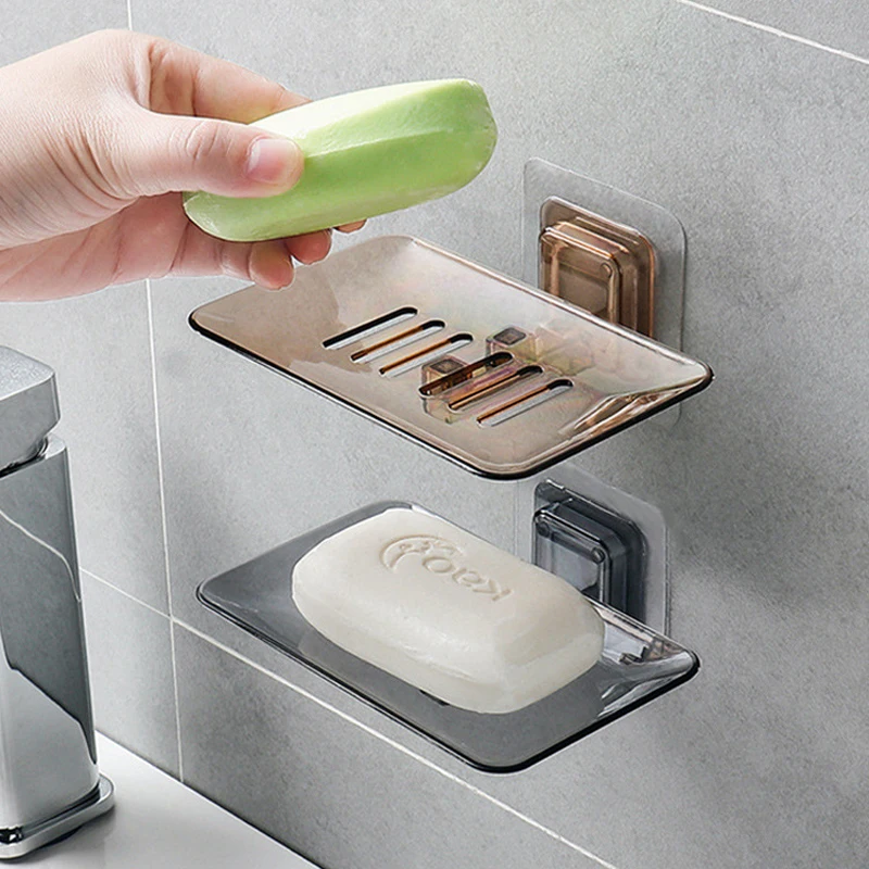 

Creative Drill Free Soap Dish Wall Mounted Bathroom Soap Box Storage Rack Plastic Holder Creative Hang Bathroom Accessories