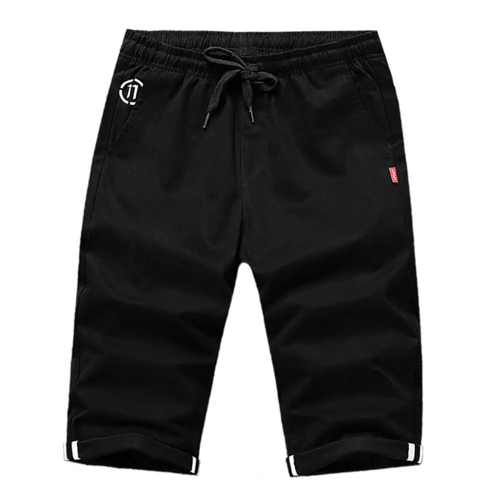 

Men Cropped Pants Pure Colors Temperament Pockets Elastic Waist Lace-up Shorts Men Shorts for Fitness