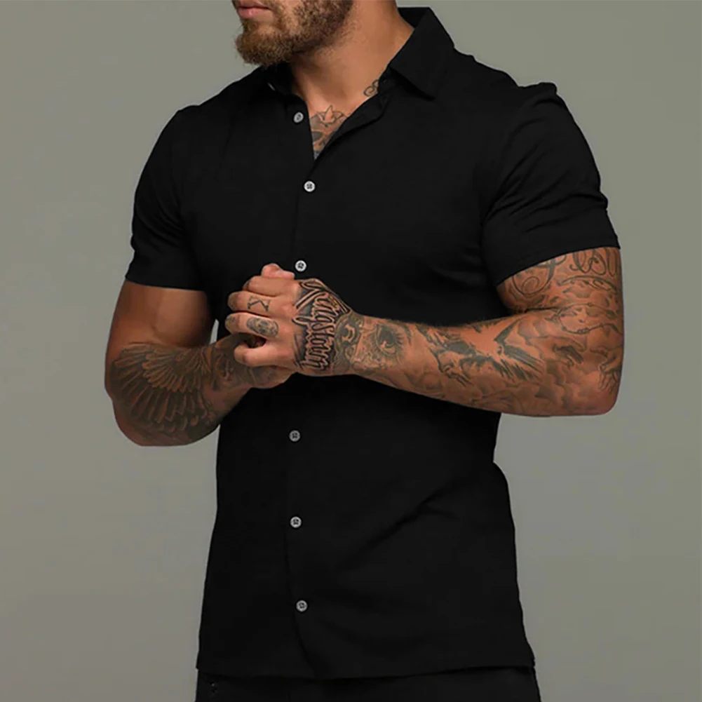 Blouse Mens Shirts Shirt Short Sleeve Slim Fit Top Work Breathable Button Down Casual Comfortable M-3XL Brand New