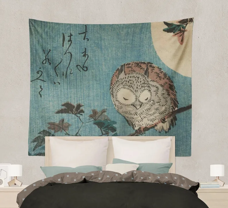 Винтажная сова иллюстрация хирошиджа японский гобелен с античным принтом