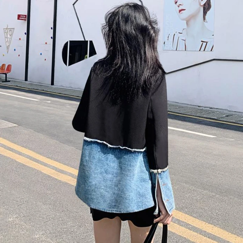 Spliced Blazers Women Baggy Streetwear Teens Personal American Designer Notched Youth College  Clothes Temper Chic Popular