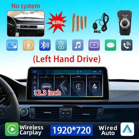 Беспроводной Apple CarPlay 1920*720 для BMW 3 серии E90 E91 E92 E93 без системы, мультимедийный экран, левый пептид