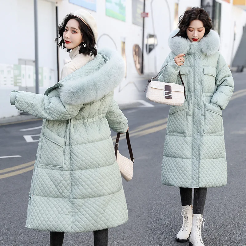 

Fox Big Fur Collar Over The Knee Down Jacket Long 2022 New Slim Warm Temperament White Duck Velvet Jacket