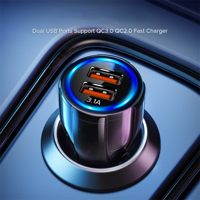 

New Fashion For iPhone 13 12 iPad 11 18W Dual USB Car Charger LED Fast QC Charging Phone Charge Plug