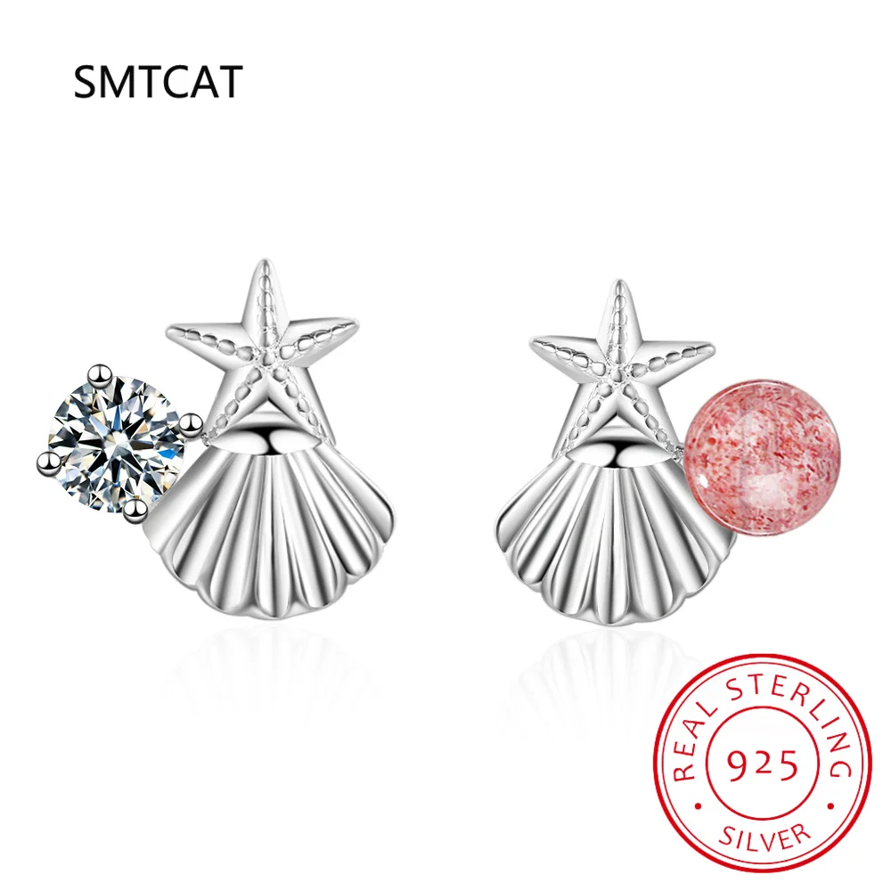 

Real 925 Sterling Silver Sweet Charm Shell Starfish CZ Stud Earrings For Women Wedding Birthday Fine Jewelry DA2154