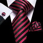 Черный красный полосатый дизайнерский Шелковый Свадебный галстук для мужчин, ручная работа, запонки, подарок, мужской галстук, модные деловые вечерние галстуки, Прямая поставка