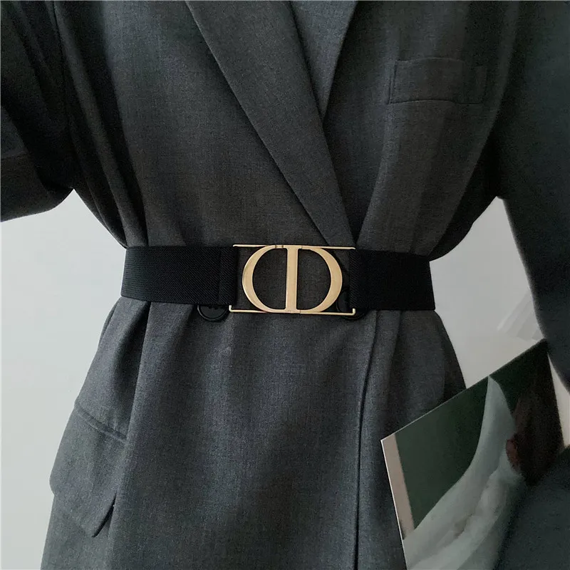 

Fashion Simple Elastic Belt Wide Stretch Waistbands Lady Vintage Buckle Cummerbunds Woman New Brown Beige Solid Waist Seals Girl