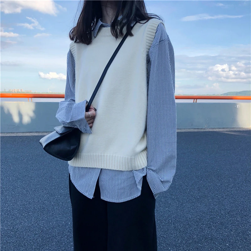 

Network knitted blended autumn and winter wool women's round neck vest flat solid color Joker women's pullover sweater vest2022