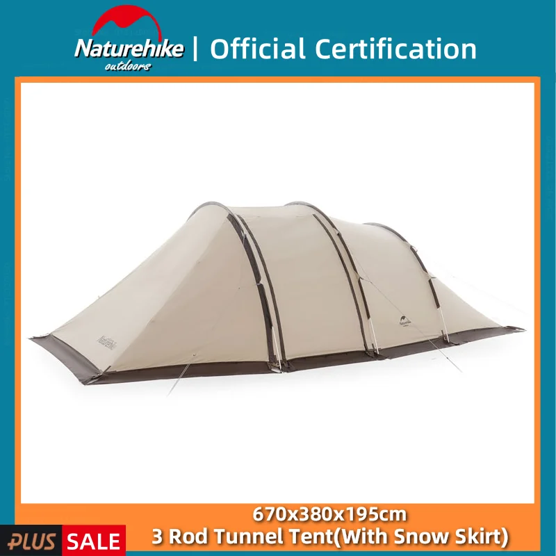 

Naturehike 3-4 People Three Pole Tunnel Tent 150D Oxford Cloth Outdoor Portable Camping 12㎡ Large Front Hall UV Protection Tent