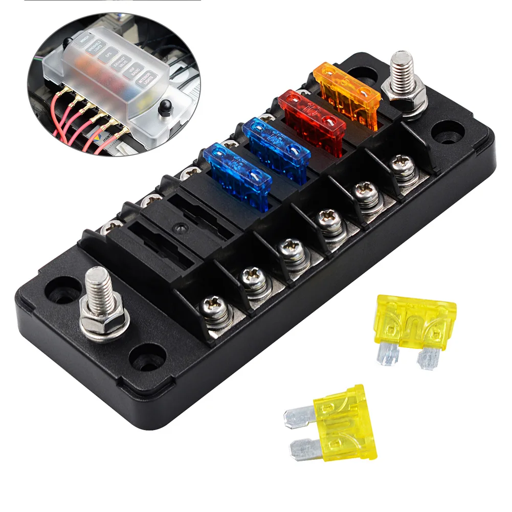 

Fuse Box 6 Way DC12V-32V Automotive Blade Block Holder Way Screw Nut Terminal Fuse Box Holder For Car Truck Vehicle Marine Boat