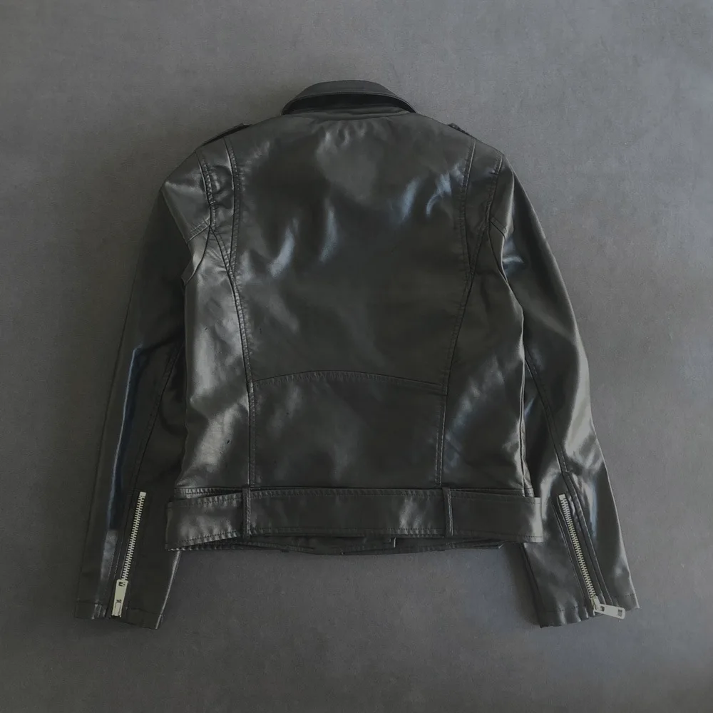 Cross-border 2023 autumn clothes new heavy industry zipper suit collar leather belt motorcycle clothes leather jacket short coat