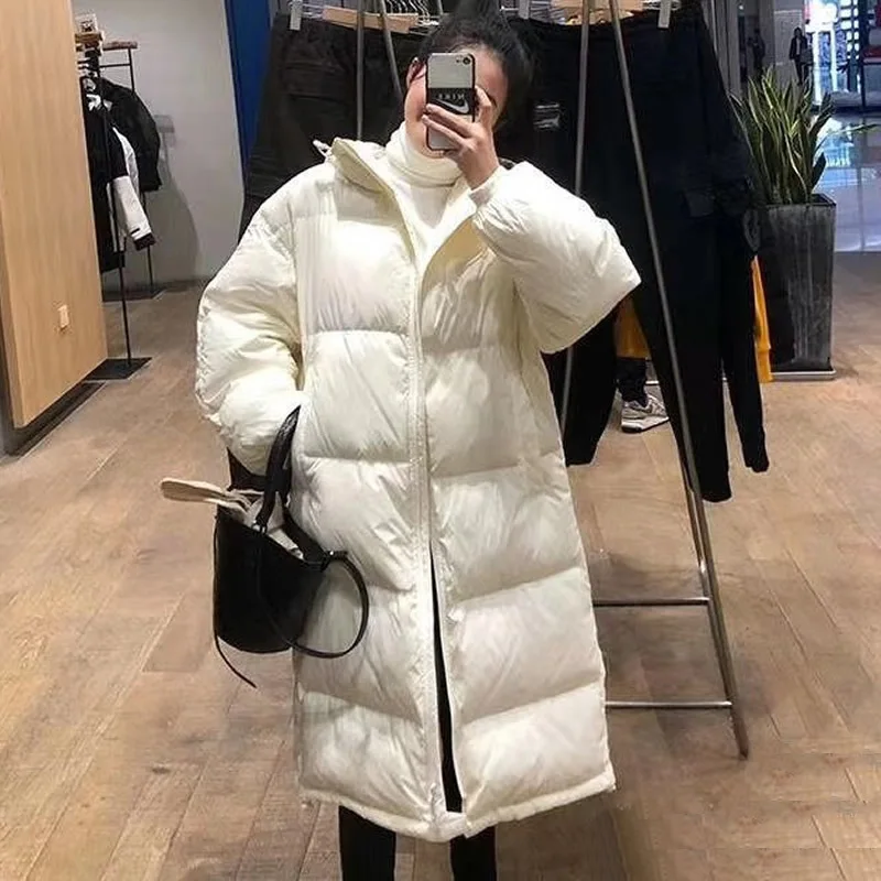 2022 Autumn Winter New Hooded Loose Down Jacket Womens Middle and Long Jiangnan White Duck Down Jacket Tide Womens Coat