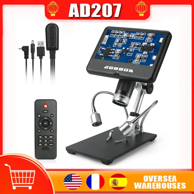 

Цифровой микроскоп Andonstar AD207, 7-дюймовый экран, 1920x1080, 3D микроскоп с большим расстоянием до объектов, для пайки, искусственный инструмент