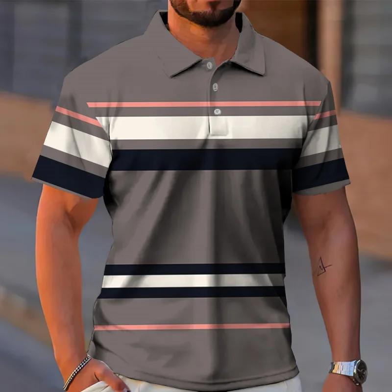 Мужская рубашка поло с яркими полосками и 3D принтом футболка геометрическим