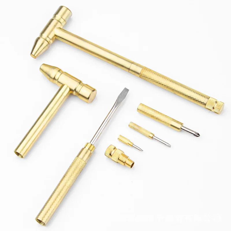 

5 In 1 Multifunction Mini Craft Hammer Screwdriver Set Copper Alloy Gold Detachable Micro Screwdriver Service Hand Tool