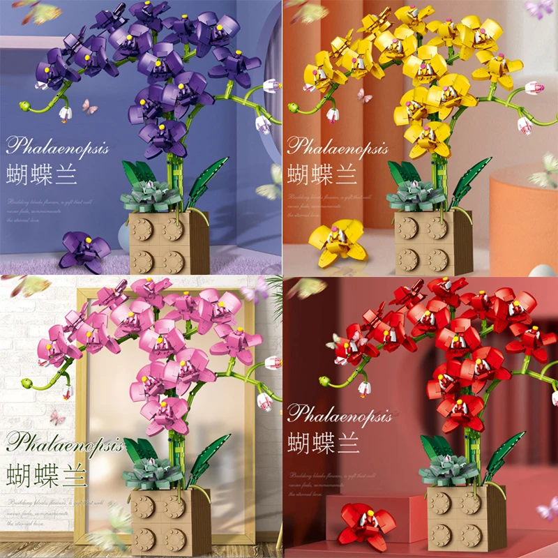 

DIY Phalaenopsis Gladiolus Bird of Paradise building blocks 1369piece Moc flower building blocks assembled model toy gift G5010