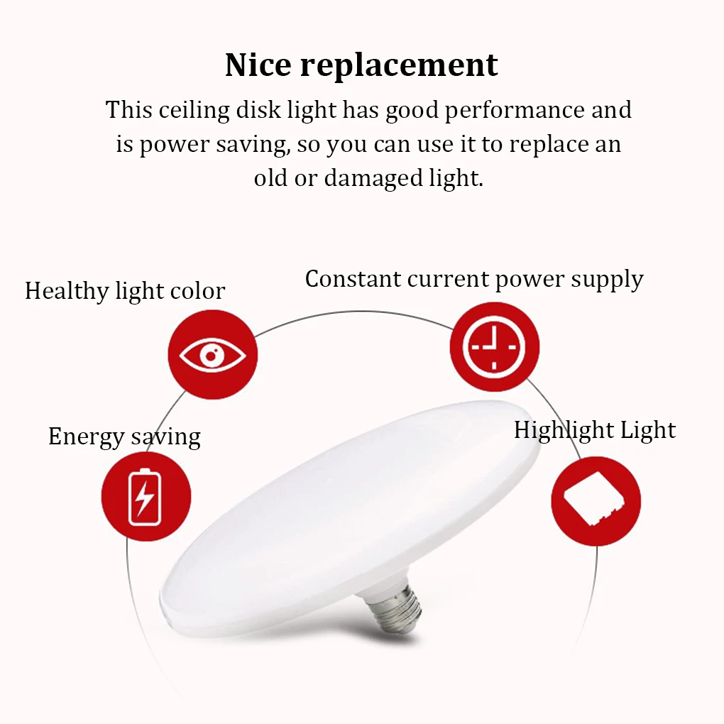 

Bedroom Ceiling Disk Light Bathroom Dustproof Lightbulb Insect Proof E27 6500K Lamp Home Hotel Lighting Accessory 40W