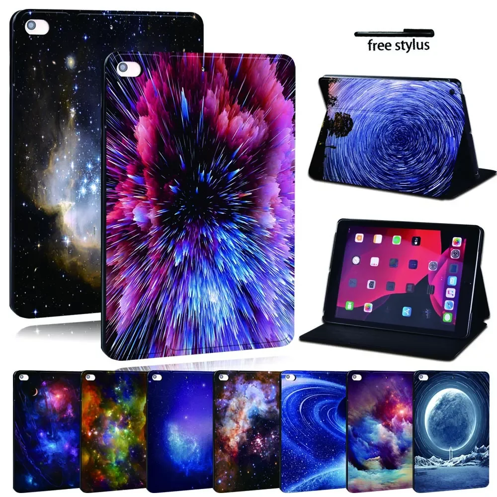 iPad 2 3 4 5 6 7 8/Air 1 2 3 4/Pro 11 2018 2020 PU Leather Tablet Stand Folio Cover -Ultra-thin Star space colors Slim Case