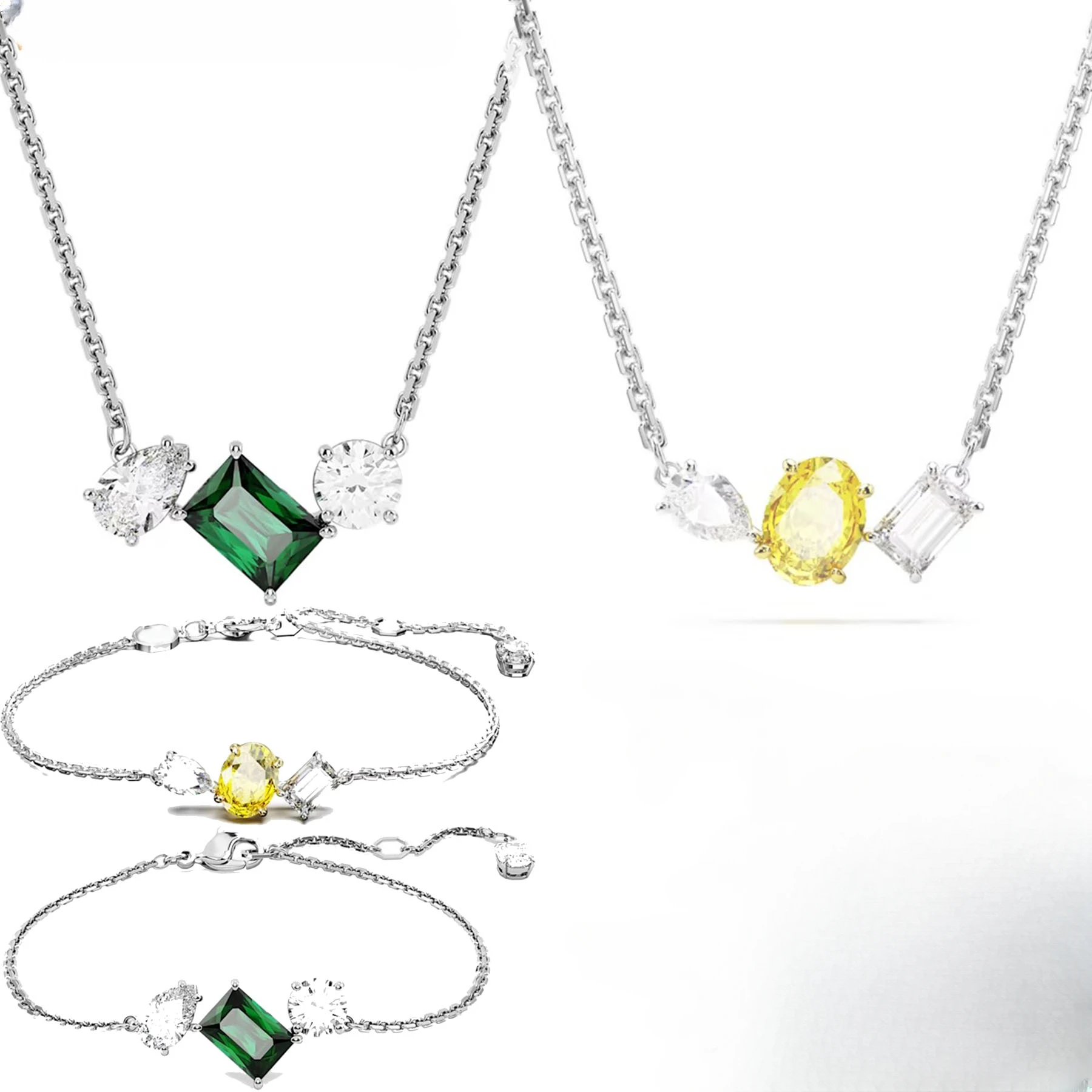 

SWAN 2023 Latest Fashion Block Crystal Luxury Jewelry Set Glamour Women's Necklace Bracelet Girl Romantic Gift New Box