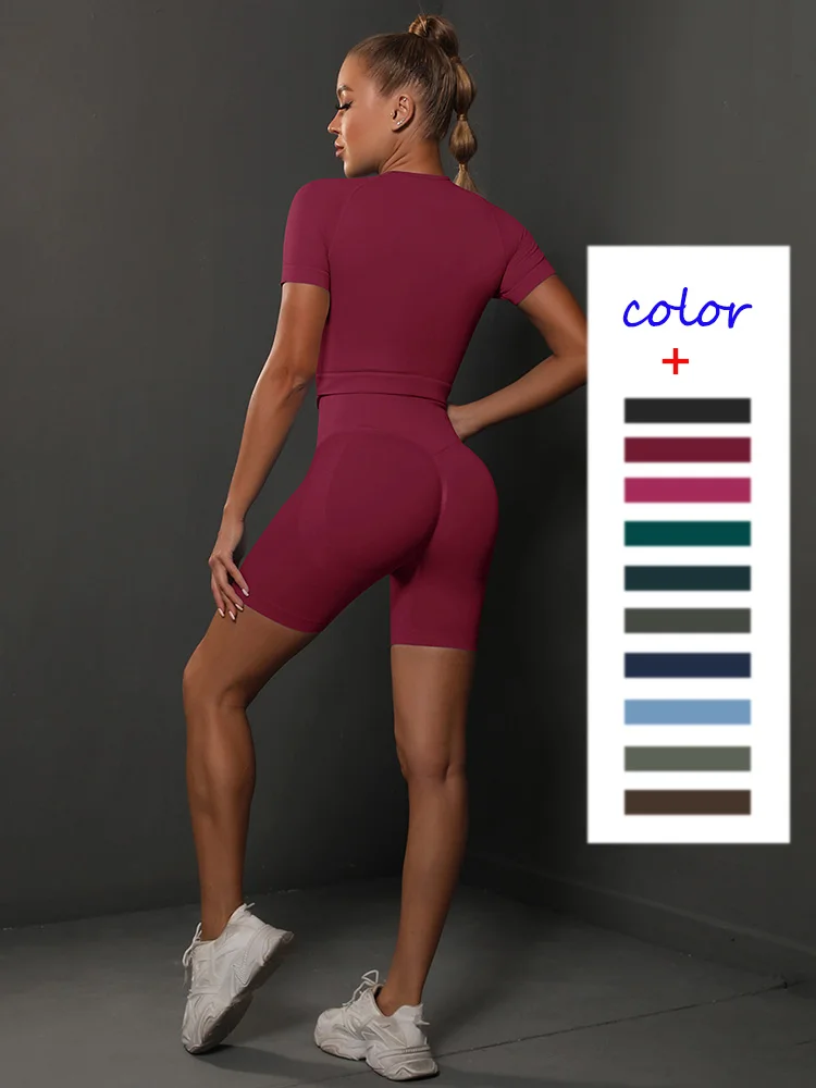 

Бесшовные комплекты для йоги, спортивная одежда с высокой талией, женский эластичный тонкий облегающий спортивный костюм для бега и фитнеса, обтягивающий наряд, эластичная спортивная одежда