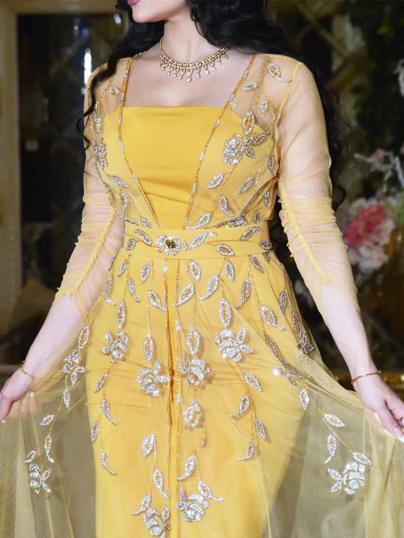 PLEINDI Bohemian Evening Dresses Boat Neck Mermaid Long Sleeves Ankle-Length Chiffon 2022 New of Sequined Boho Prom Women Dress