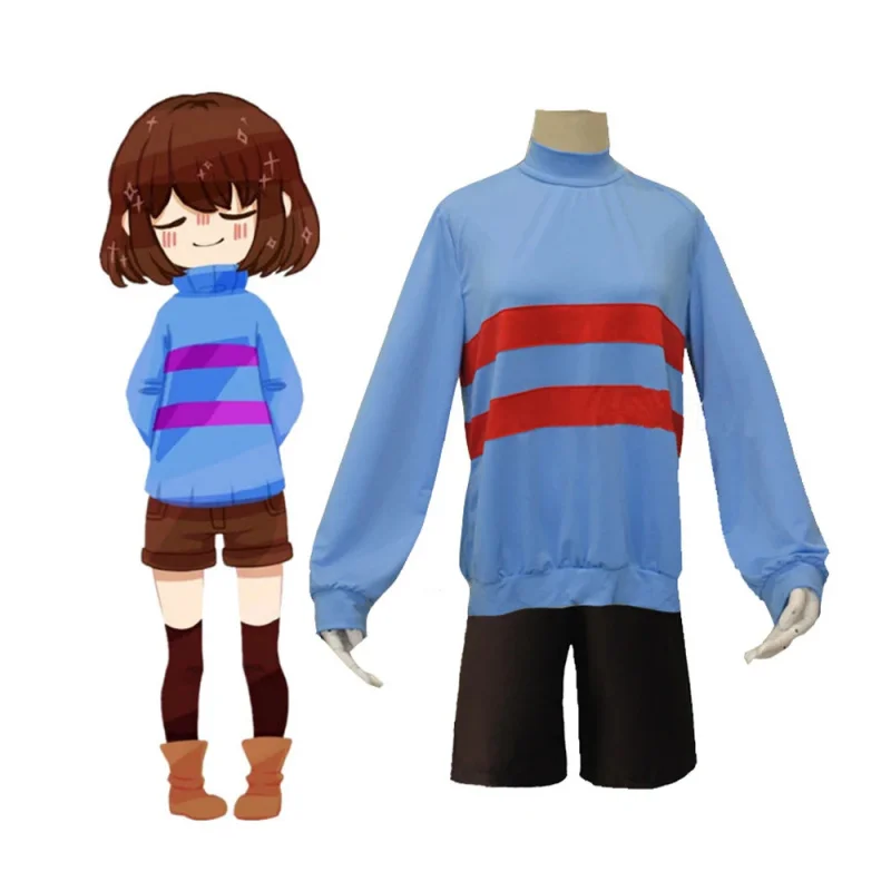 Фото ⭕️ ⭐️ ⭕️ Костюм для косплея Аниме Undertale Frisk Chara, толстовка Andertail с высоким воротником, одежда с длинными рукавами, топ + шорты ⭐️ ⭕️ ⭐️ №4