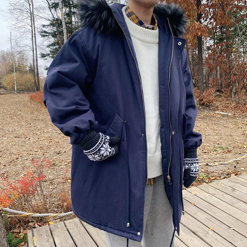 Winter Jacket Men Warm Fashion Casual Fur Collar Hooded Long Coat Men Korean Loose Oversized Down Jacket Mens Parker M-2XL