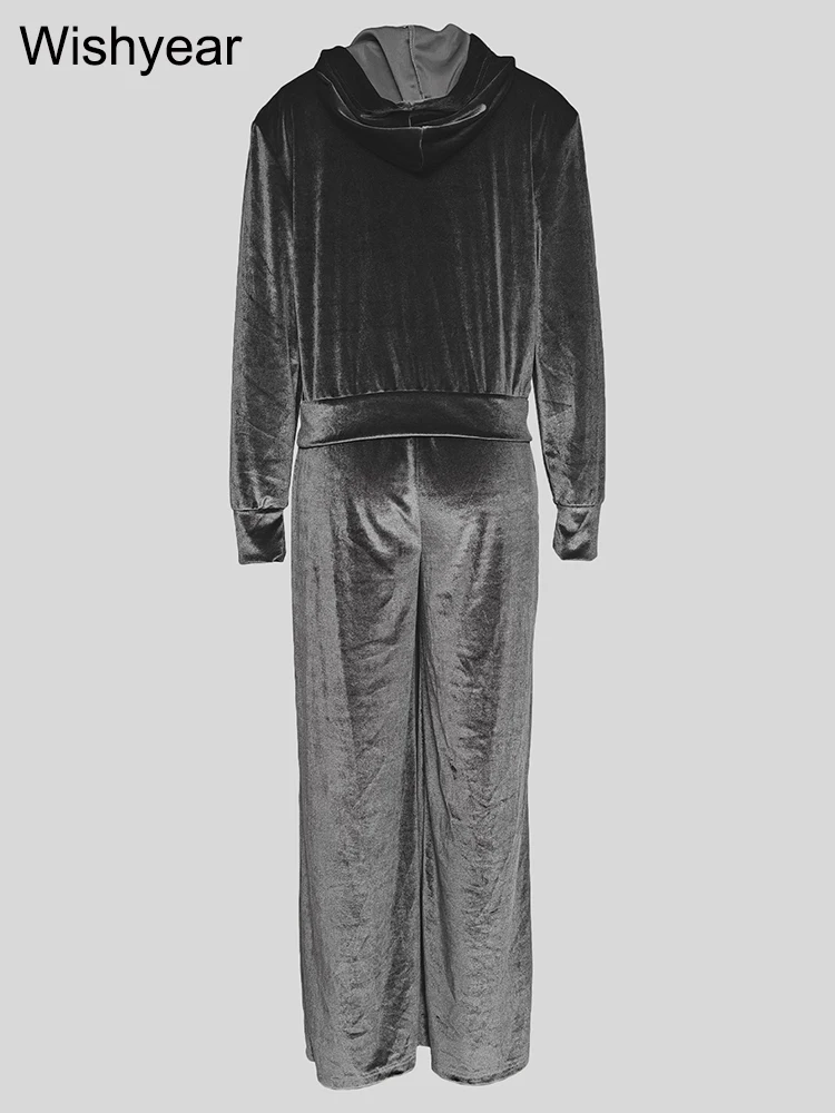 Бархатный спортивный костюм с капюшоном серый женский комплект из 2 предметов