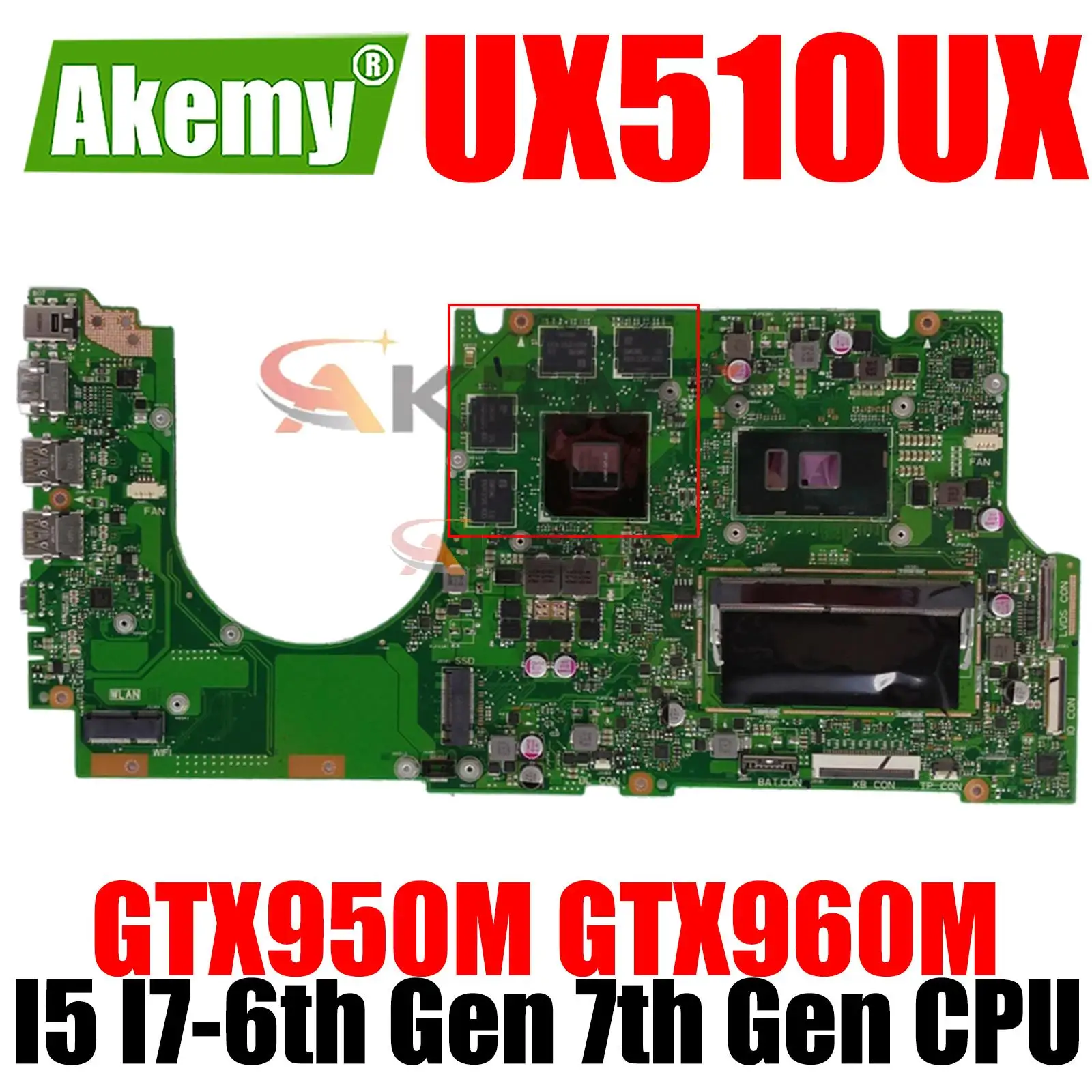 

UX510UX Laptop Motherboard I5 I7 6th Gen 7th Gen CPU GTX950M GTX960M GPU for ASUS ZenBook UX510UW UX510UX UX510UXK Mainboard