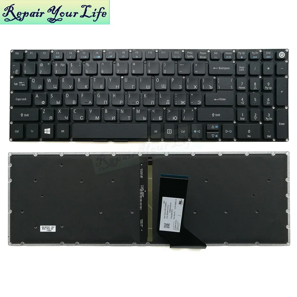 Испанская русская клавиатура с подсветкой RU для Acer E5-522 E5-532 E5-722 E5-575 E5-523 E5-552 E5-576 E5-574