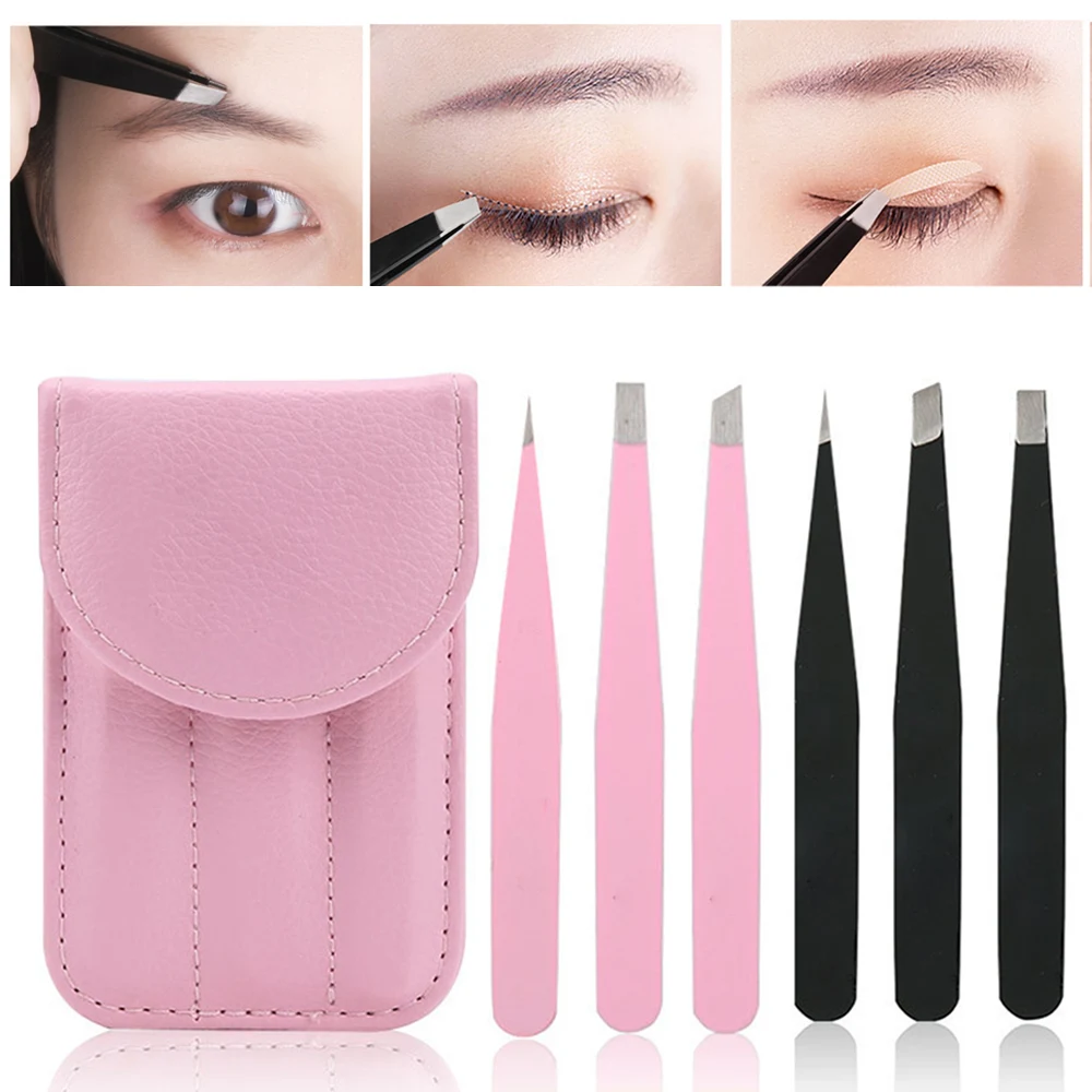 

Stainless Steel Eyebrow Clip Eyebrow Tweezers Beauty Tweezers Eyebrow Facial Hair Remove Slanted Flat Tip Makeup Tools 3pcs/set