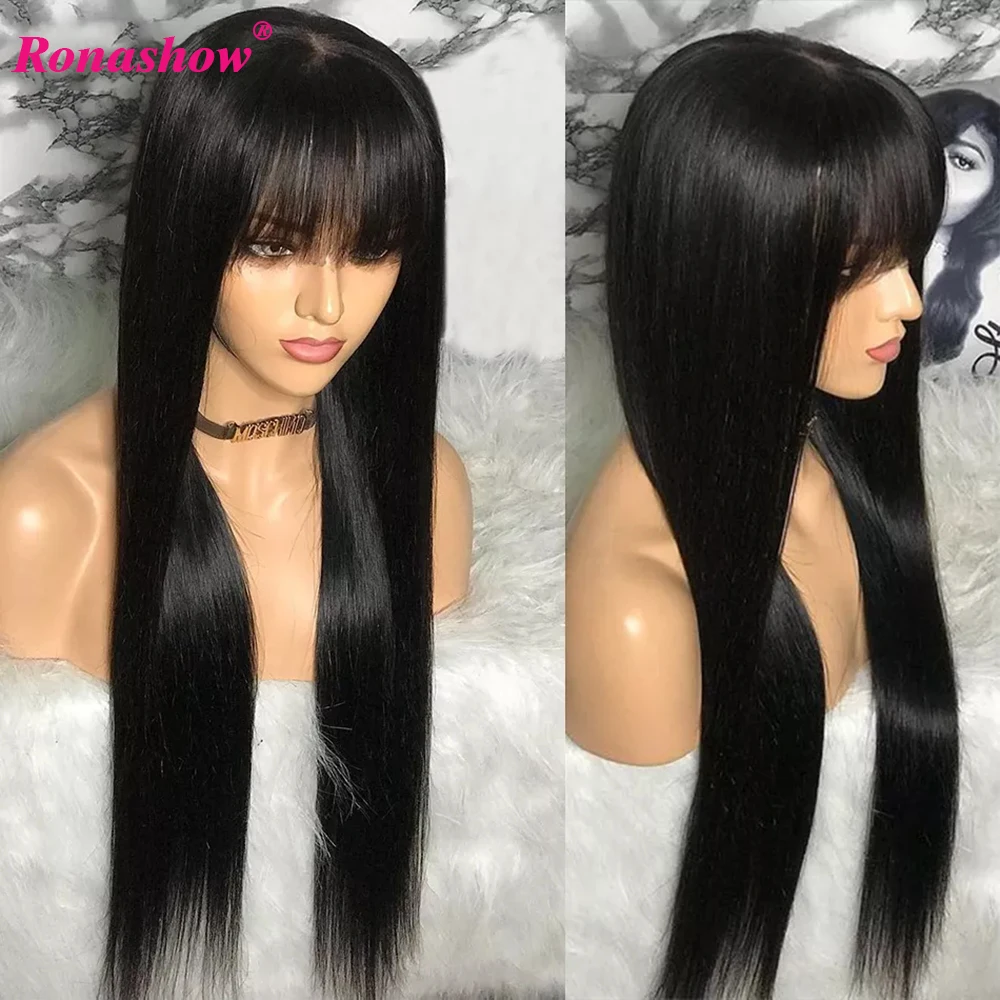 

Straight Wig With Bangs Human Hair Short Bob Wigs For Black Women Full Machine Mad Cheap 30 Inch 100% Human Hair Wigs Fringe Wig