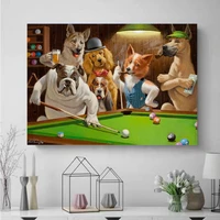 creative cartoon animal dog playing billiard canvas painting posters prints wall art picture for living room home decor cuadros