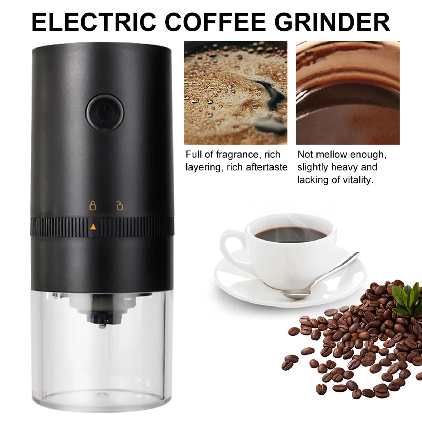 

Coffee Bean Grinder USB Rechargeable 200ml Coffee Herbs Grains Spices Nuts Seeds Beans Electric Burr Mill with Cleaning Brush