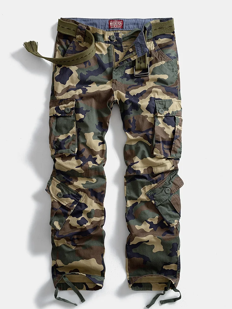 Heavy Camouflage Straight Men's Cotton Loose Hip Hop Overalls Casual Pants Multi-Pocket Outdoor Trousers Plus size