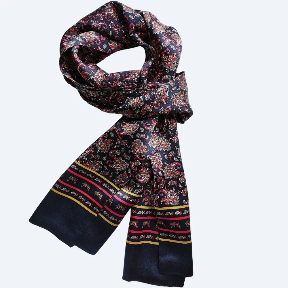 Мужской 100% шелковый шарф Пейсли Винтажный Длинный двухслойный шейный платок