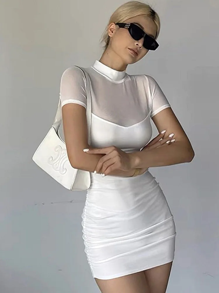 Готическое темное облегающее мини-платье Y2k с воротником-стойкой готическое