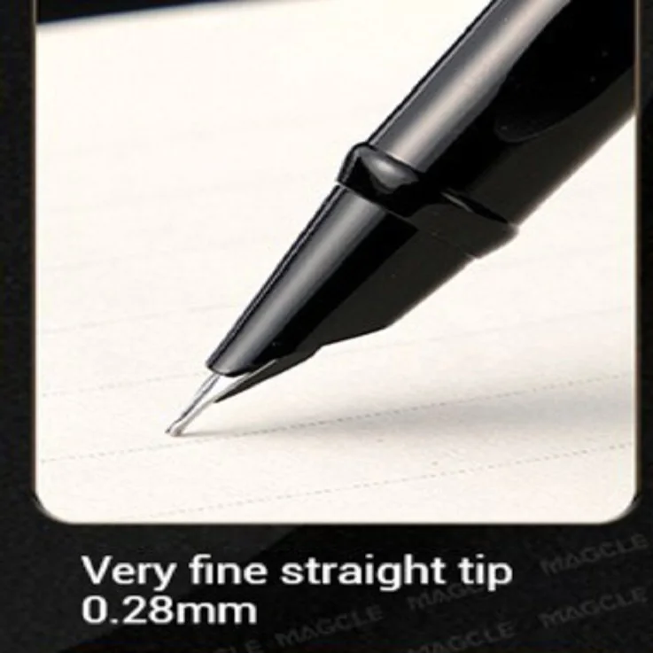 

Черная металлическая перьевая ручка 0,28 ~ 1 мм, очень тонкий прямой наконечник/изогнутый наконечник, отличное письмо, гладкие школьные канцелярские принадлежности