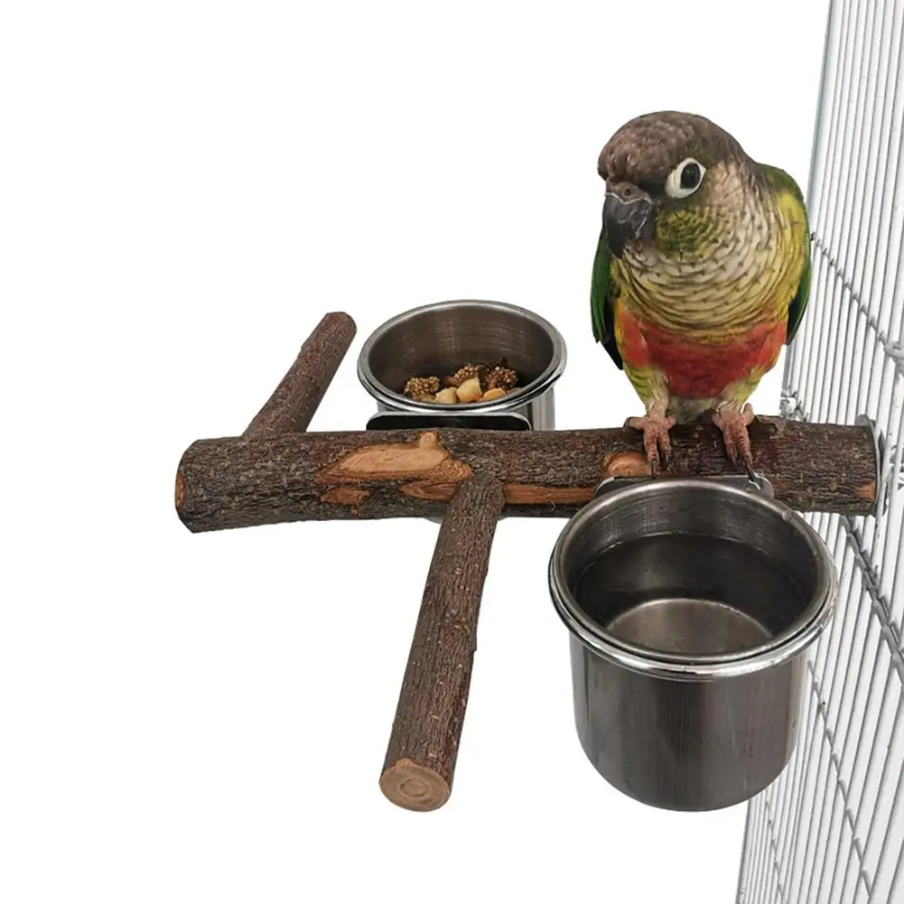 

Stainless Steel Parrot Food Bowl Stand Feeding Cups Bar Bird Cage Supplies For Peony Cockatiels Parakeets