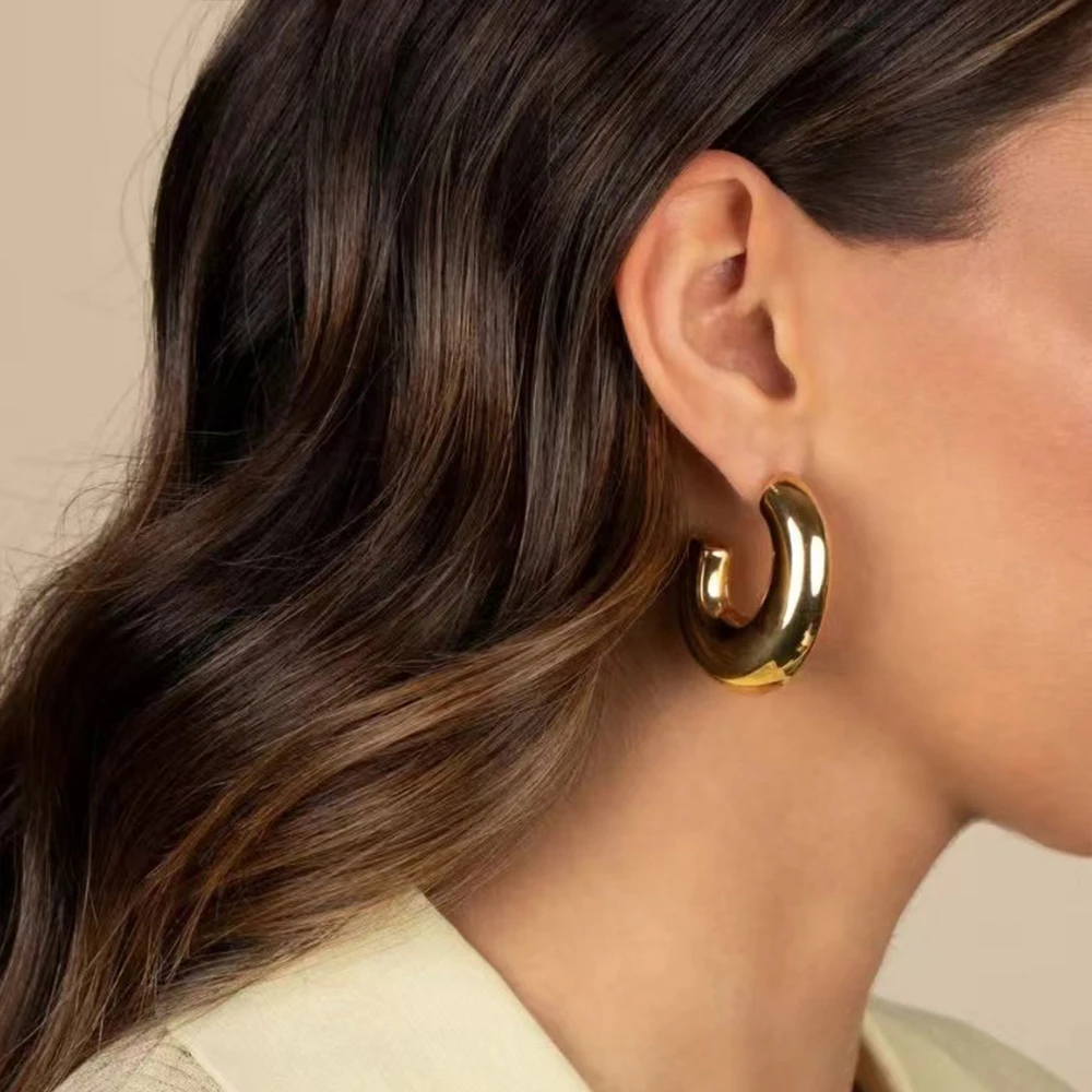 Badu серьги-кольца из нержавеющей стали золотого цвета смелые C-образной формы для