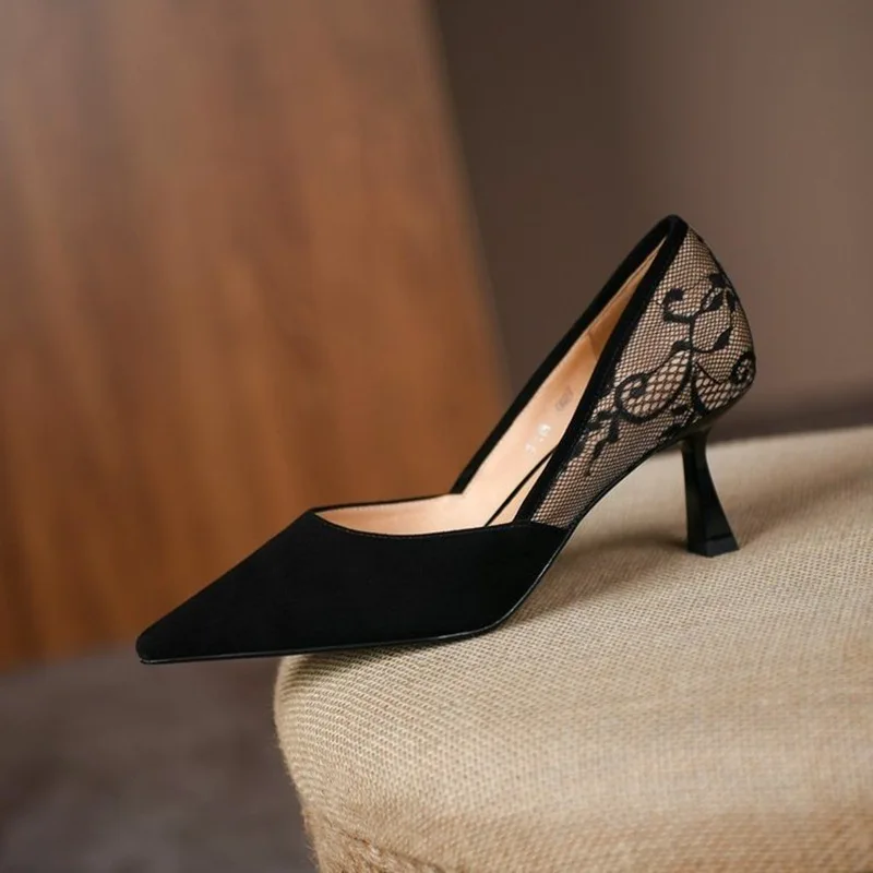

Fine Heeled Shoes Shallow Mouth Stiletto Beige Slides High Rubber PU Fabric Thin Cotton Shallow Mouth Beige High Heels Fine Heel