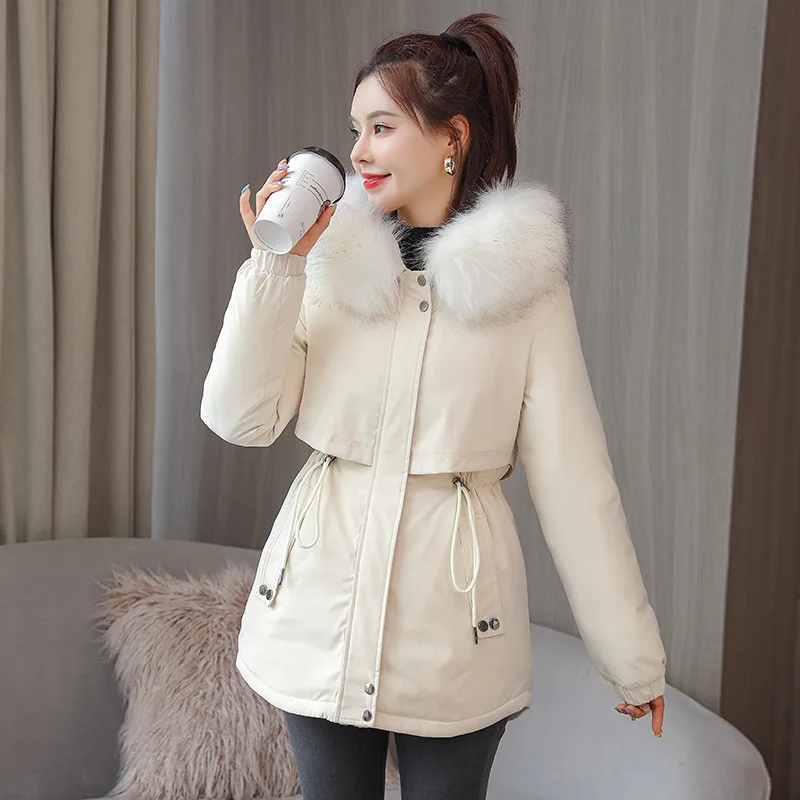 Women Loose Hooded Fur Collar Casual Black Thickening Jackets Long Parkas Winter Warm Down Cotton Padded Coats Female Overcoat