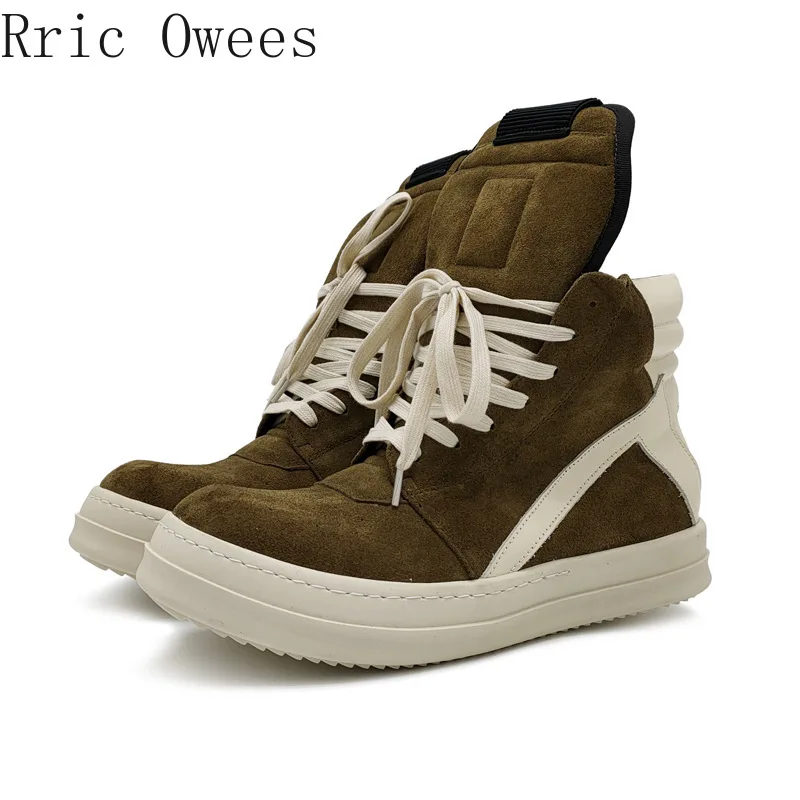 

Rric Owees Men's Women's Shoes High-quality Casual Sneakers Men's Leather Lace-up Cow Suede High-top Shoes Women's Couple Models
