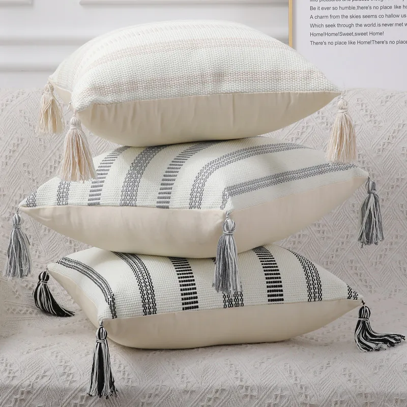 

Homaxy Cotton pillow case Striped cushion cover Decorative pillowcase for Sofa Car Home 45x45 50x50 luxury throw pillow cover