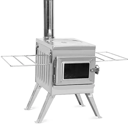 

Wood Stove, Portable Hot Tent Stove with Sectional Chimney Pipes, 304 Stainless Steel Wood Burning Stove for Tent Shelter and Co