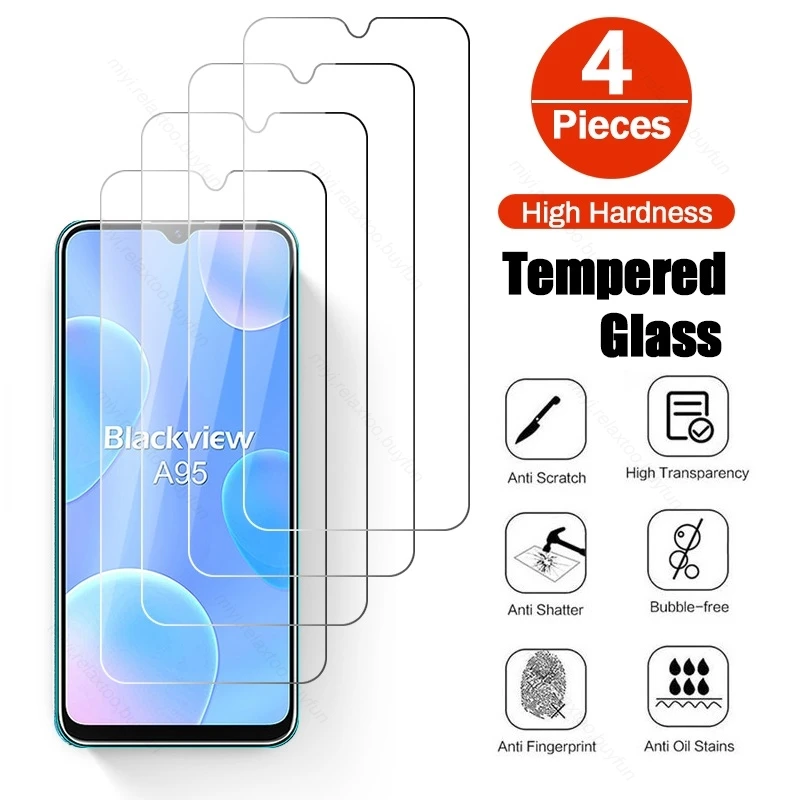 

4PCS Tempered Protective Glass For Blackview A95 A 95 95A 4G 6.53" 9H Premium Screen Protector Explosion-proof HD Film Cover