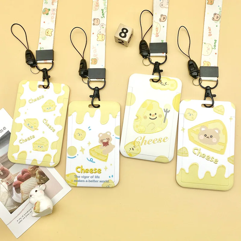 

Ins Cartoon Cheese Creative Card Holder ID Card Student Card Bus Card ABS Plastic Hard Shell Mobile Phone Lanyard Card Cover