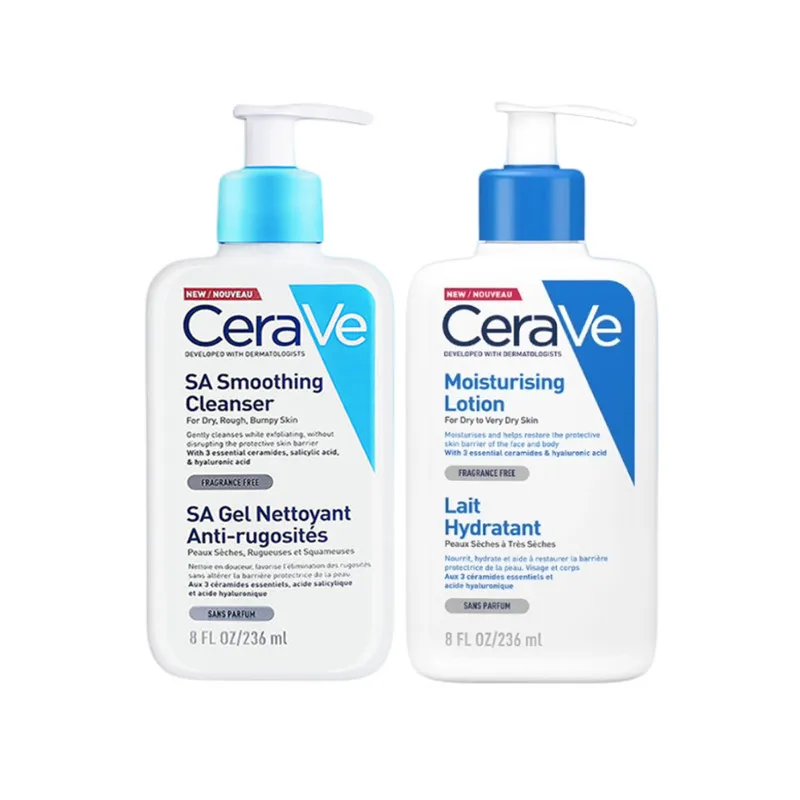 

2PCS CeraVe SA Smoothing Cleanser Moisturizing Lotion Set Exfolianing Face Wash Moisturize Repair Barrier For Rough Acne Skin
