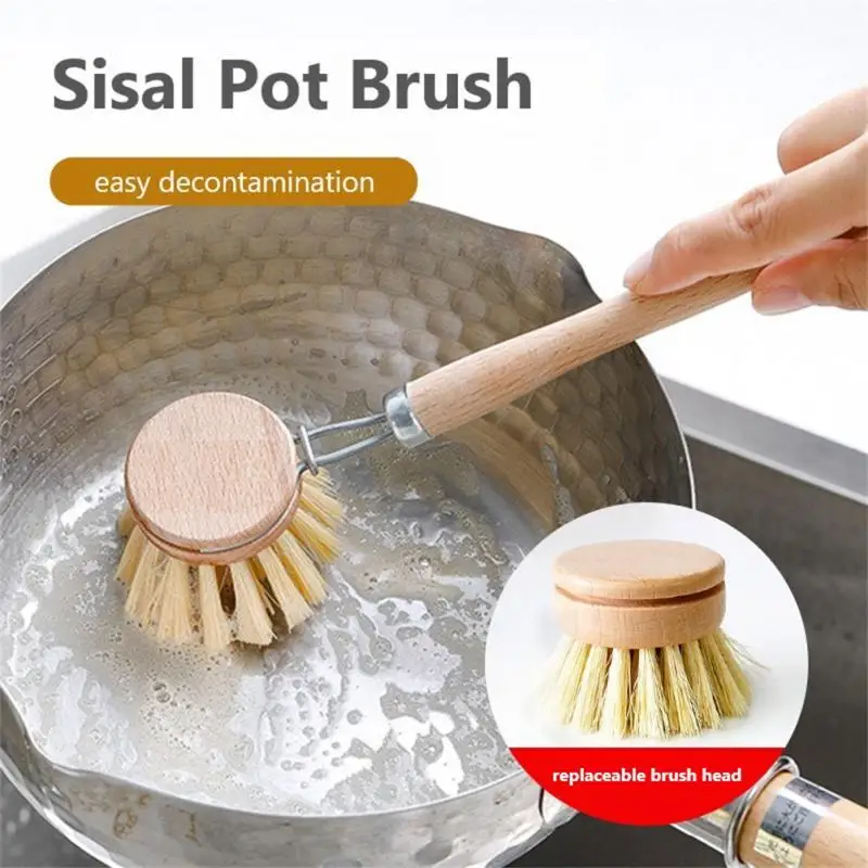 

Чистящая Щетка Sisal, щетка Для кастрюль из Букового дерева с длинной ручкой, Сменная головка щетки, зазор Для пазов, чистящие кухонные принадл...